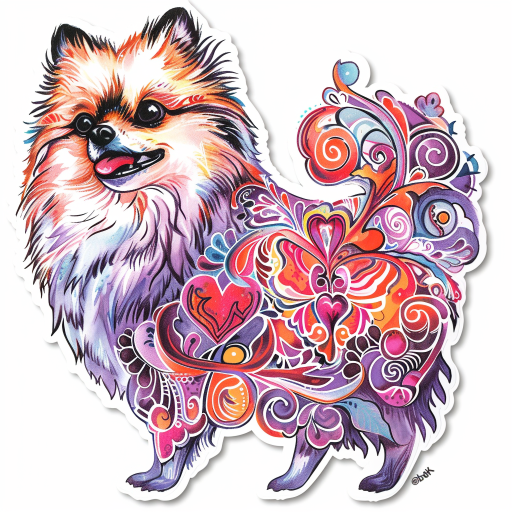 Sticker of a Pomeranian Dog majestic Expressive surreal Heartcore Vinyl Decal Sticker for Car, Laptop, Tumbler and more # F014106
