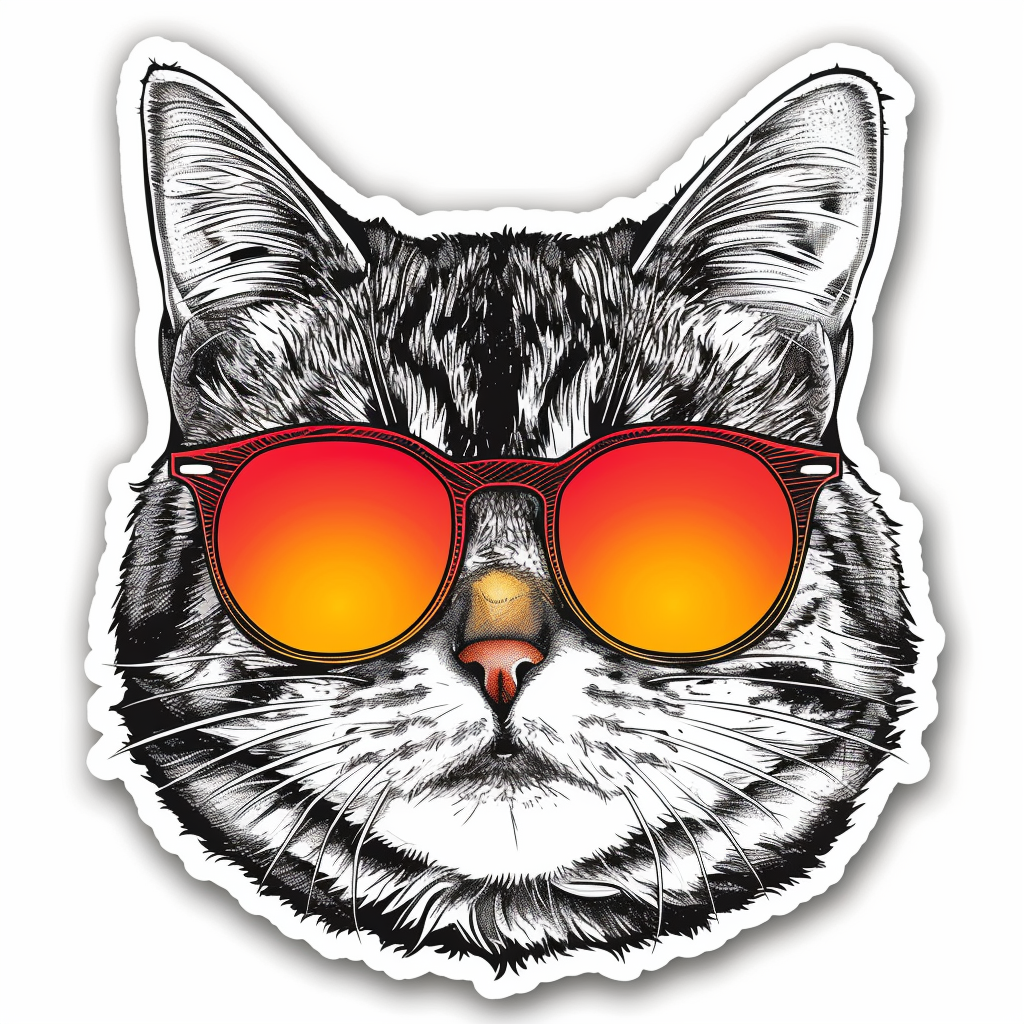 American Shorthair Cat wearing sunglasses Expressive surreal Vinyl Decal Sticker for Car, Laptop, Tumbler and more # F019889-4" x 4"
