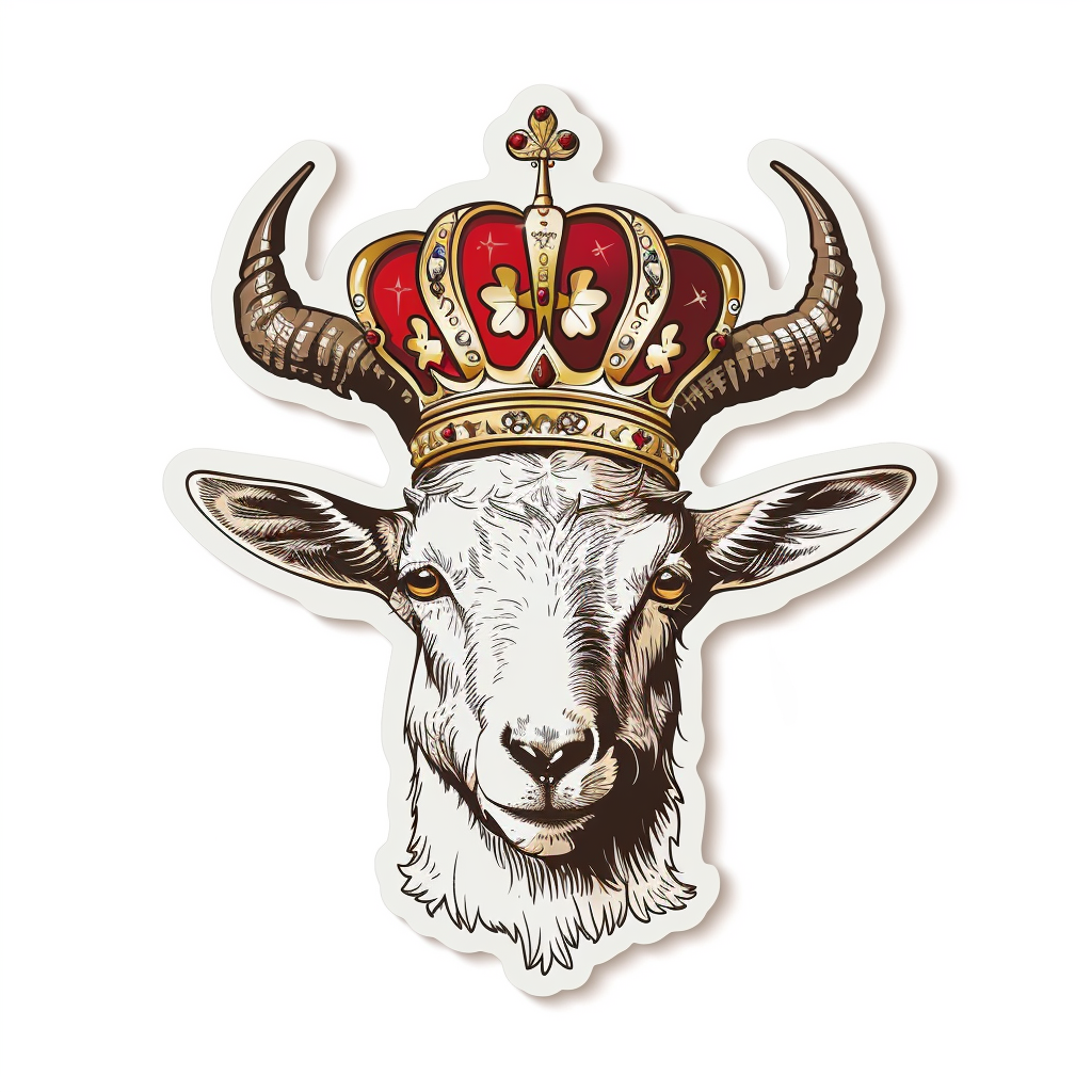 Goat Crowned majestic Expressive surreal Vinyl Decal Sticker for Car, Laptop, Tumbler and more # F020548-4" x 4"