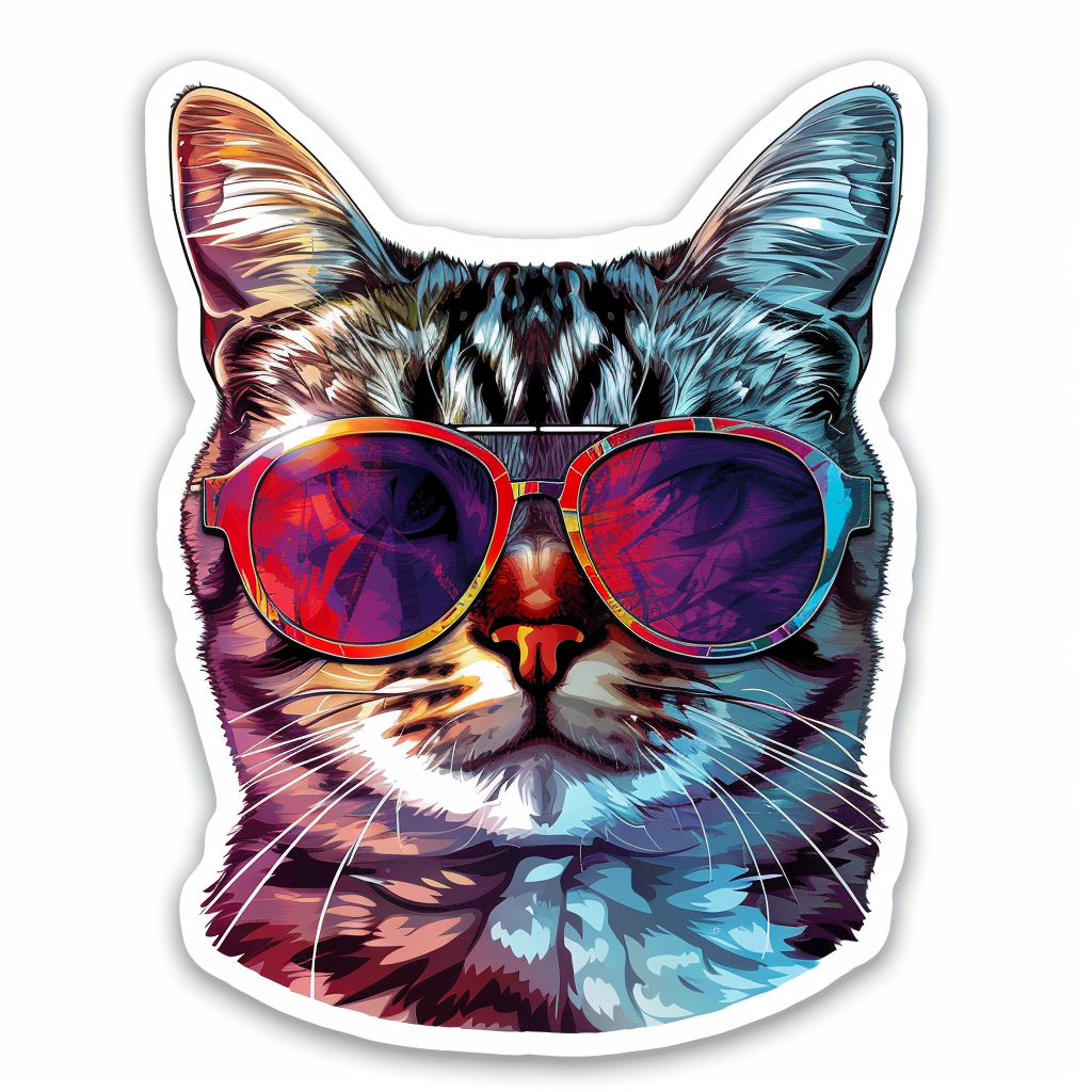 American Shorthair Cat wearing sunglasses Expressive surreal Vinyl Decal Sticker for Car, Laptop, Tumbler and more # F019896-4" x 4"