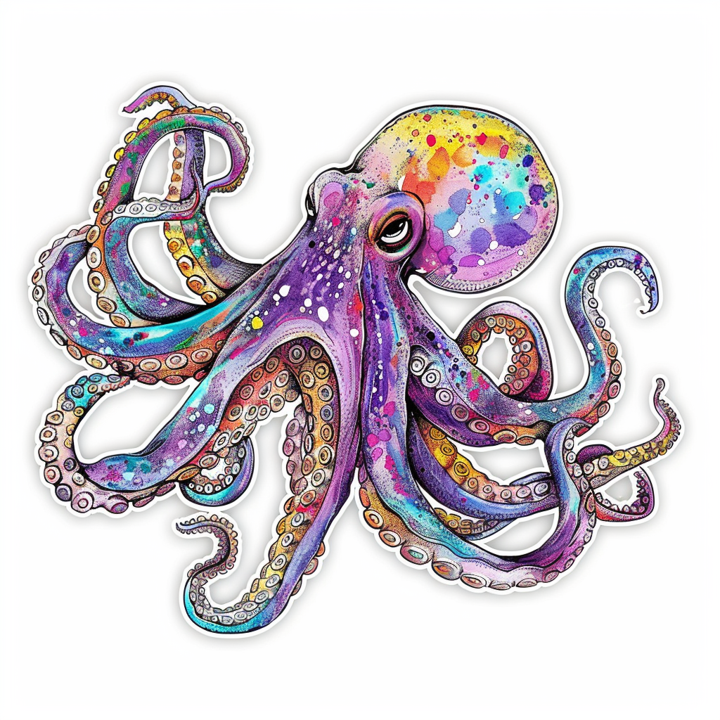 Sticker of a Octopus heartcore majestic Expressive surreal Vinyl Decal Sticker for Car, Laptop, Tumbler and more # F015492