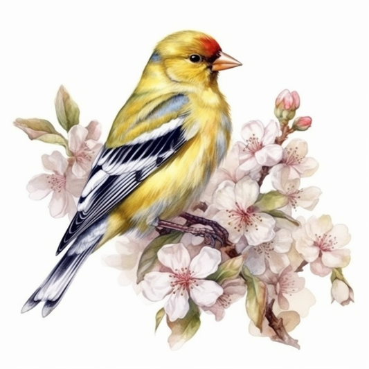 Washington American Goldfinch bird Coast Rhododendron flower  Vinyl Decal Sticker for Car, Laptop, Tumbler and more # 009879