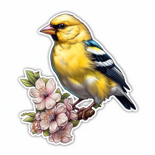 Washington American Goldfinch bird Coast Rhododendron flower  Vinyl Decal Sticker for Car, Laptop, Tumbler and more # 009873