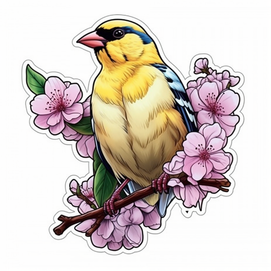 Washington American Goldfinch bird Coast Rhododendron flower  Vinyl Decal Sticker for Car, Laptop, Tumbler and more # 009889