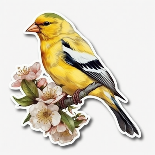 Washington American Goldfinch bird Coast Rhododendron flower  Vinyl Decal Sticker for Car, Laptop, Tumbler and more # 009952