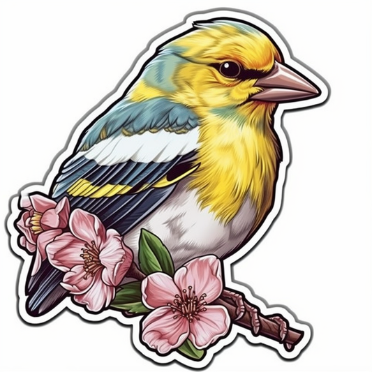 Washington American Goldfinch bird Coast Rhododendron flower  Vinyl Decal Sticker for Car, Laptop, Tumbler and more # 009876