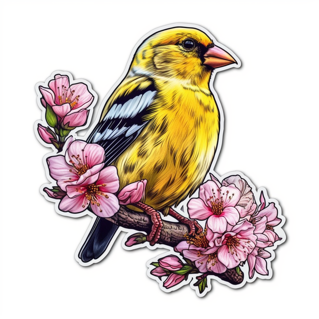 Washington American Goldfinch bird Coast Rhododendron flower  Vinyl Decal Sticker for Car, Laptop, Tumbler and more # 009884