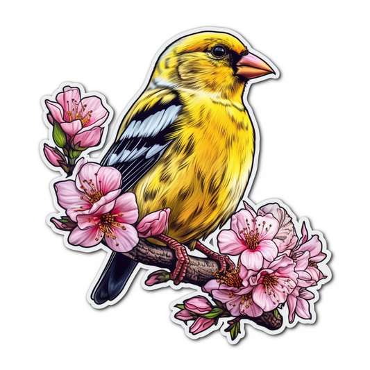 Washington American Goldfinch bird Coast Rhododendron flower  Vinyl Decal Sticker for Car, Laptop, Tumbler and more # 009884