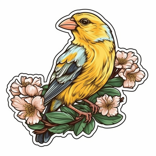 Washington American Goldfinch bird Coast Rhododendron flower  Vinyl Decal Sticker for Car, Laptop, Tumbler and more # 009936