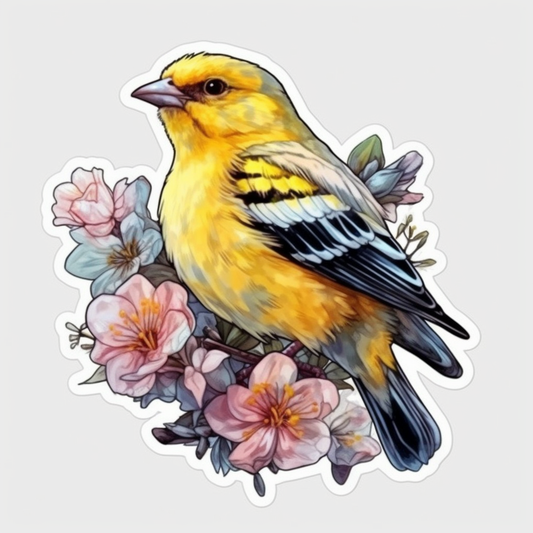 Washington American Goldfinch bird Coast Rhododendron flower  Vinyl Decal Sticker for Car, Laptop, Tumbler and more # 009866