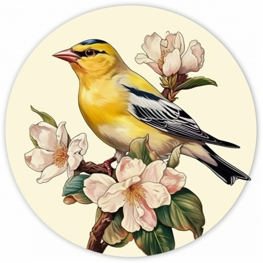 Washington American Goldfinch bird Coast Rhododendron flower  Vinyl Decal Sticker for Car, Laptop, Tumbler and more # 009887