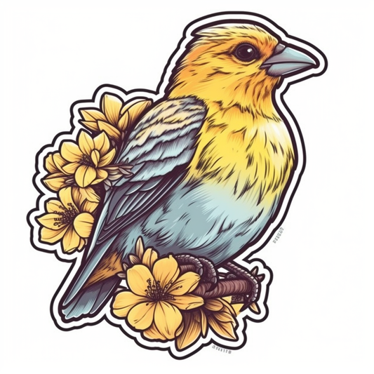 Washington American Goldfinch bird Coast Rhododendron flower  Vinyl Decal Sticker for Car, Laptop, Tumbler and more # 009867