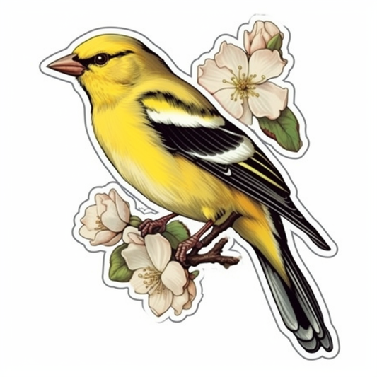 Washington American Goldfinch bird Coast Rhododendron flower  Vinyl Decal Sticker for Car, Laptop, Tumbler and more # 009888