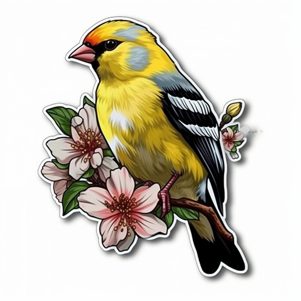 Washington American Goldfinch bird Coast Rhododendron flower  Vinyl Decal Sticker for Car, Laptop, Tumbler and more # 009856