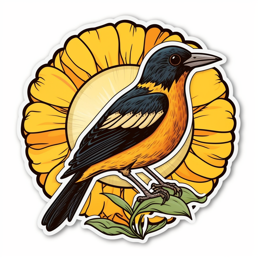 Maryland Baltimore Oriole bird Black-eyed Susan flower Vinyl Decal Sticker for Car, Laptop, Tumbler and more # 008786