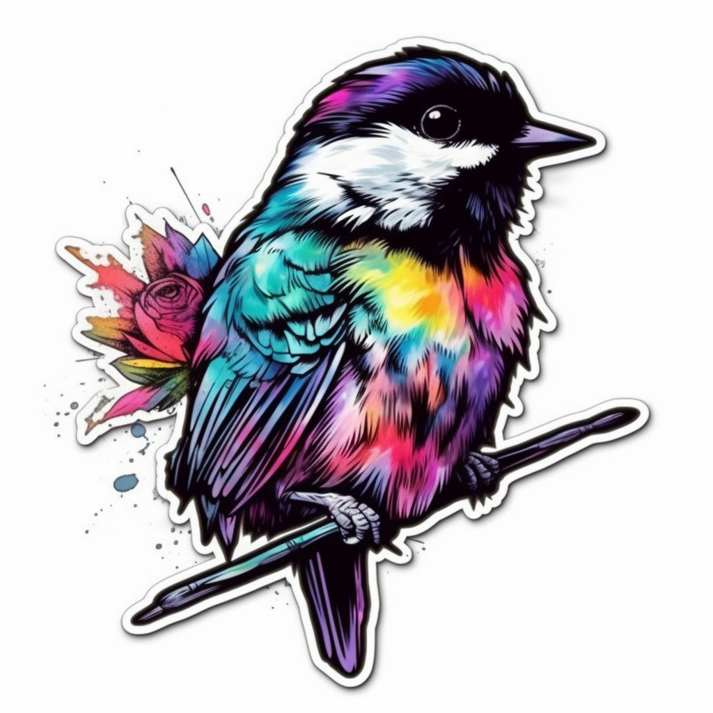Massachusetts Black-capped Chickadee bird Mayflower flower Vinyl Decal Sticker for Car, Laptop, Tumbler and more # 008707
