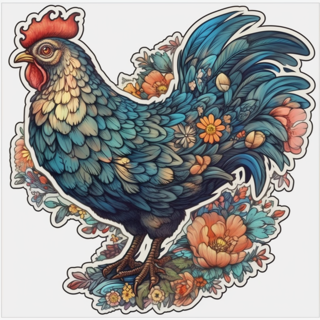 Delaware Blue Hen Chicken bird Peach Blossom flower Vinyl Decal Sticker for Car, Laptop, Tumbler and more # 008324