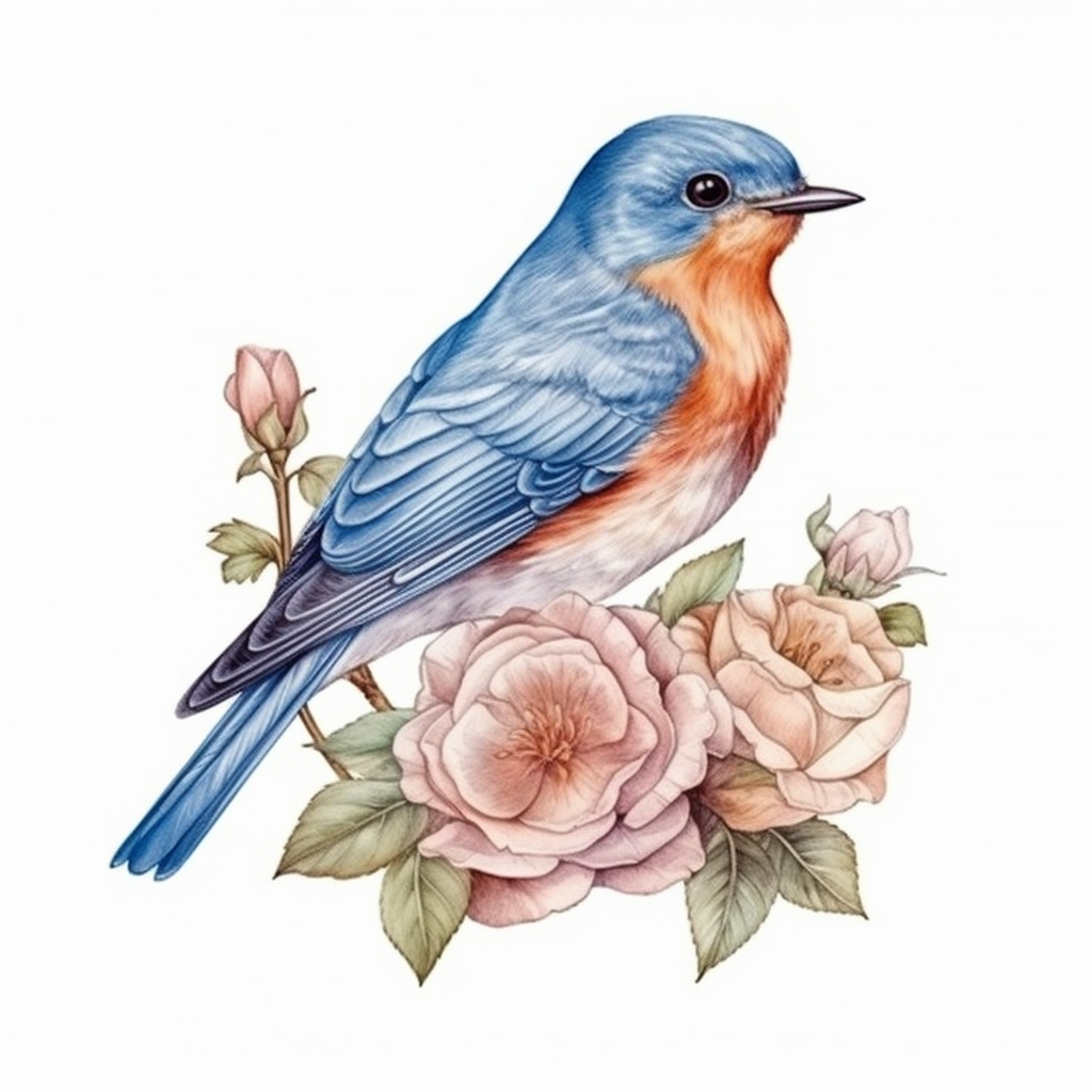 New York Eastern Bluebird bird Rose flower Vinyl Decal Sticker for Car, Laptop, Tumbler and more # 009014