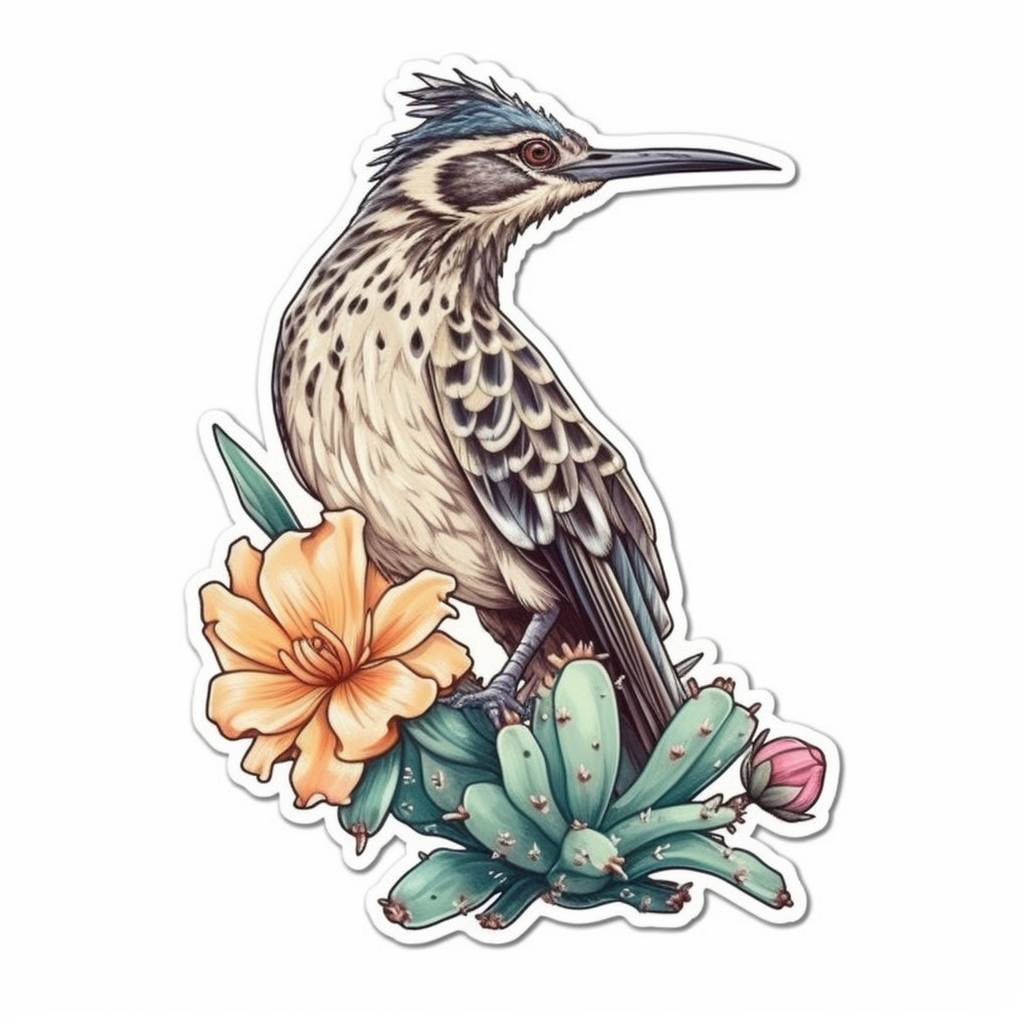 New Mexico Greater Roadrunner bird Yucca Flower flower Vinyl Decal Sticker for Car, Laptop, Tumbler and more # 008919
