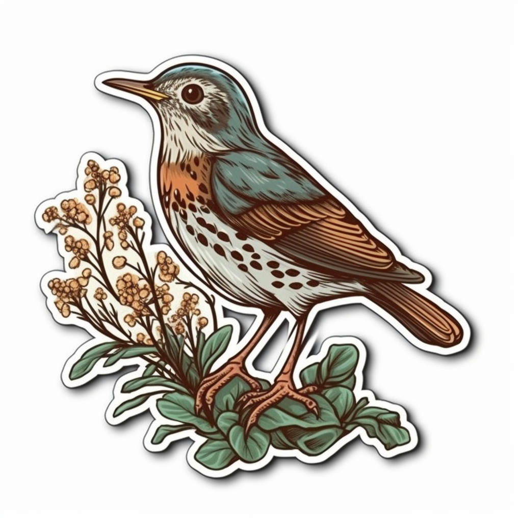 Vermont Hermit Thrush bird Red Clover flower Vinyl Decal Sticker for Car, Laptop, Tumbler and more # 009778