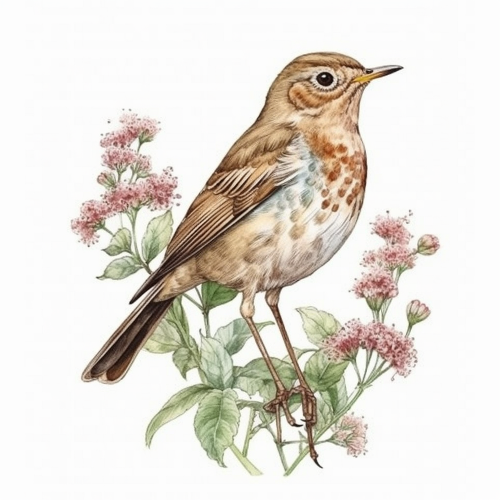 Vermont Hermit Thrush bird Red Clover flower Vinyl Decal Sticker for Car, Laptop, Tumbler and more # 009810