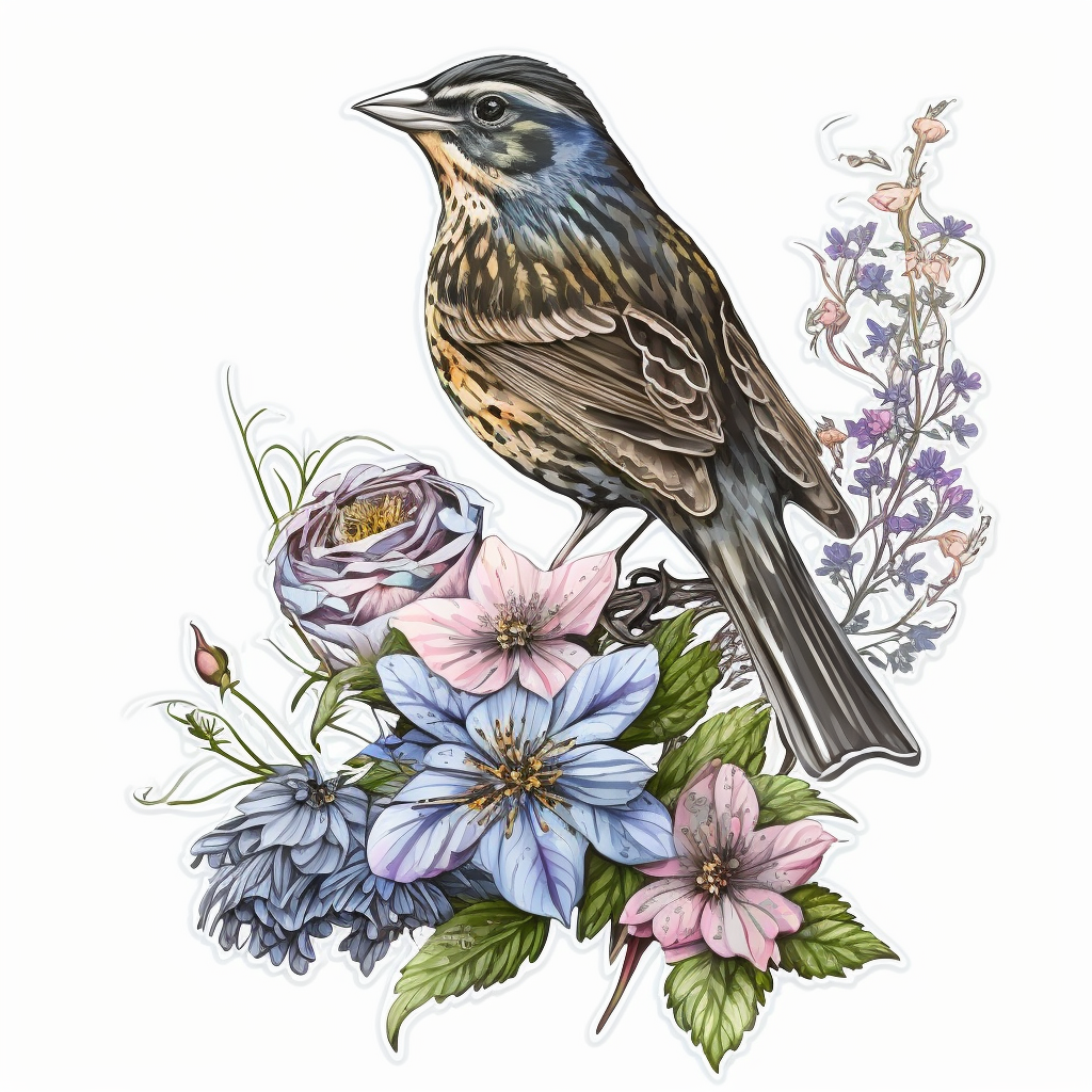 Colorado Lark Bunting bird Rocky Mountain Columbine flower Vinyl Decal Sticker for Car, Laptop, Tumbler and more # 008294