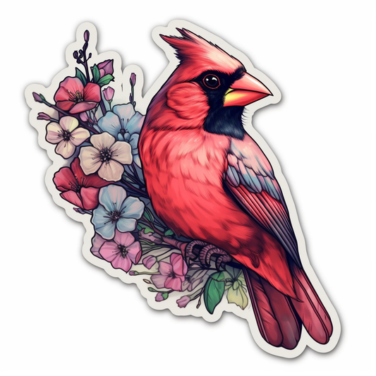 Virginia Northern Cardinal bird American Dogwood flower  Vinyl Decal Sticker for Car, Laptop, Tumbler and more # 009894