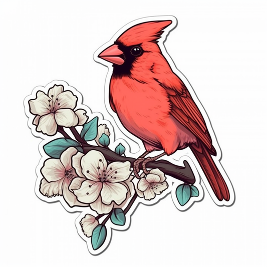 Virginia Northern Cardinal bird American Dogwood flower  Vinyl Decal Sticker for Car, Laptop, Tumbler and more # 009864