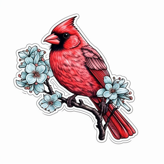 Virginia Northern Cardinal bird American Dogwood flower  Vinyl Decal Sticker for Car, Laptop, Tumbler and more # 009878