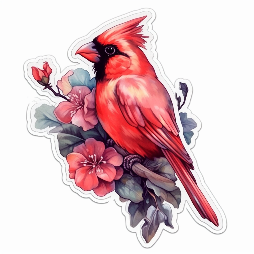 West Virginia Northern Cardinal bird Rhododendron flower Vinyl Decal Sticker for Car, Laptop, Tumbler and more # 009940