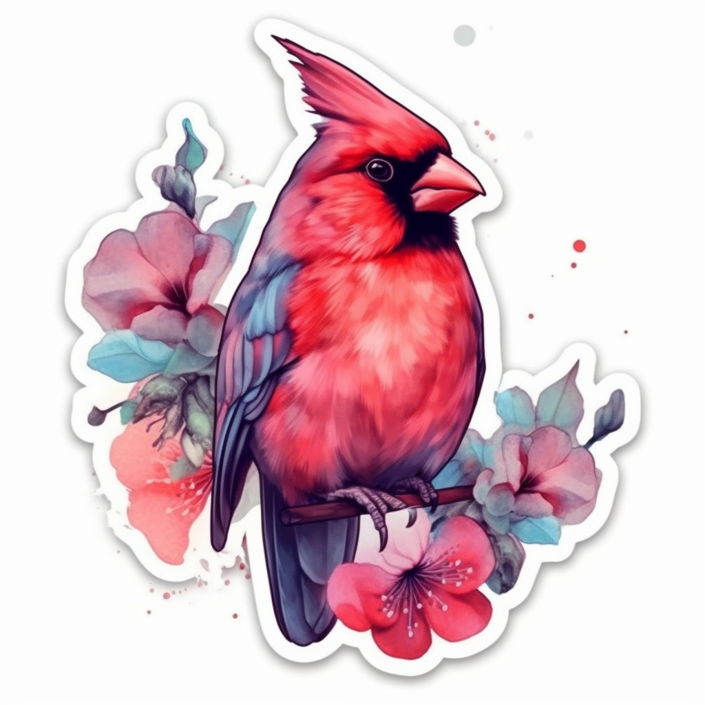 West Virginia Northern Cardinal bird Rhododendron flower Vinyl Decal Sticker for Car, Laptop, Tumbler and more # 009993