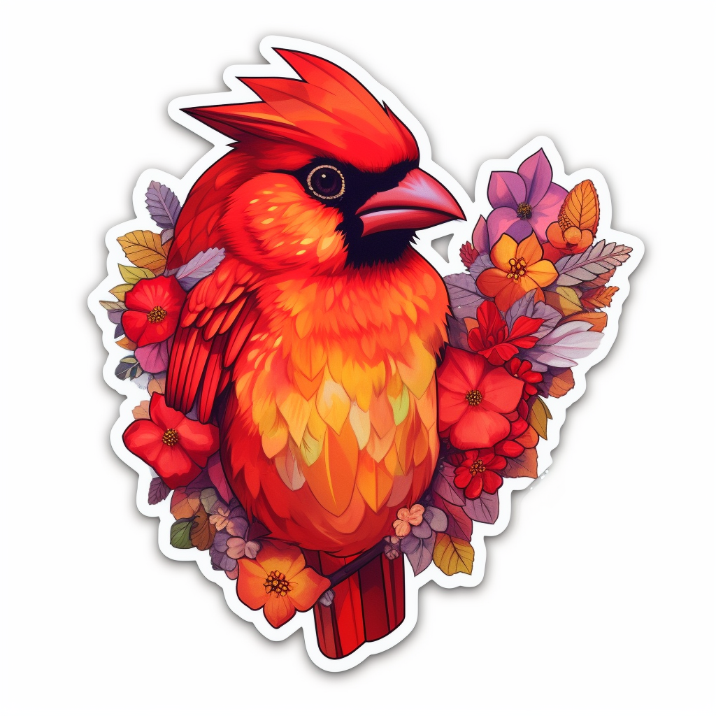 West Virginia Northern Cardinal bird Rhododendron flower Vinyl Decal Sticker for Car, Laptop, Tumbler and more # 0010008
