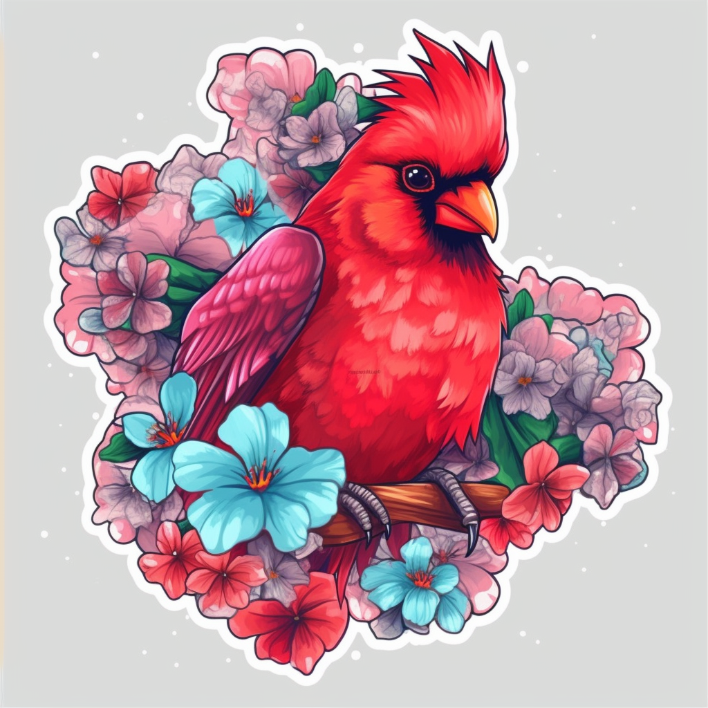 West Virginia Northern Cardinal bird Rhododendron flower Vinyl Decal Sticker for Car, Laptop, Tumbler and more # 0010039