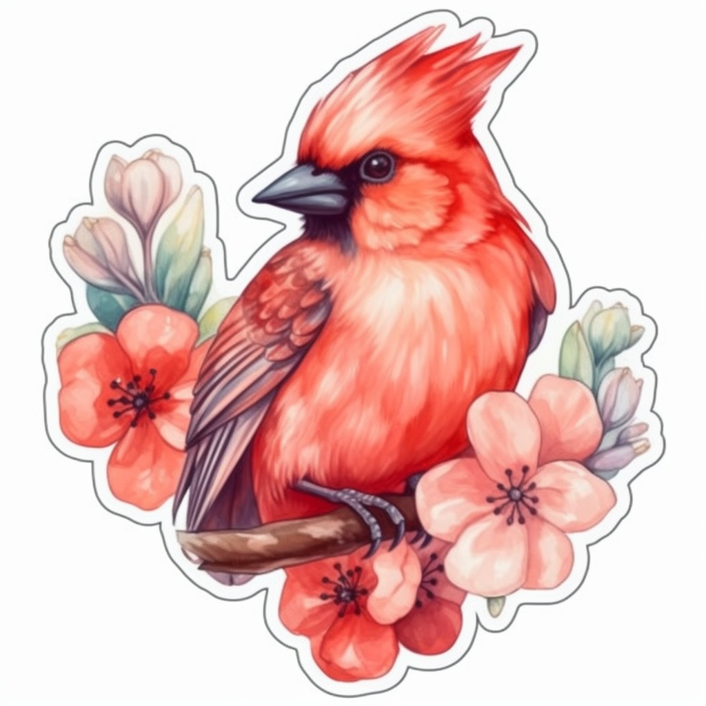 West Virginia Northern Cardinal bird Rhododendron flower Vinyl Decal Sticker for Car, Laptop, Tumbler and more # 0010012