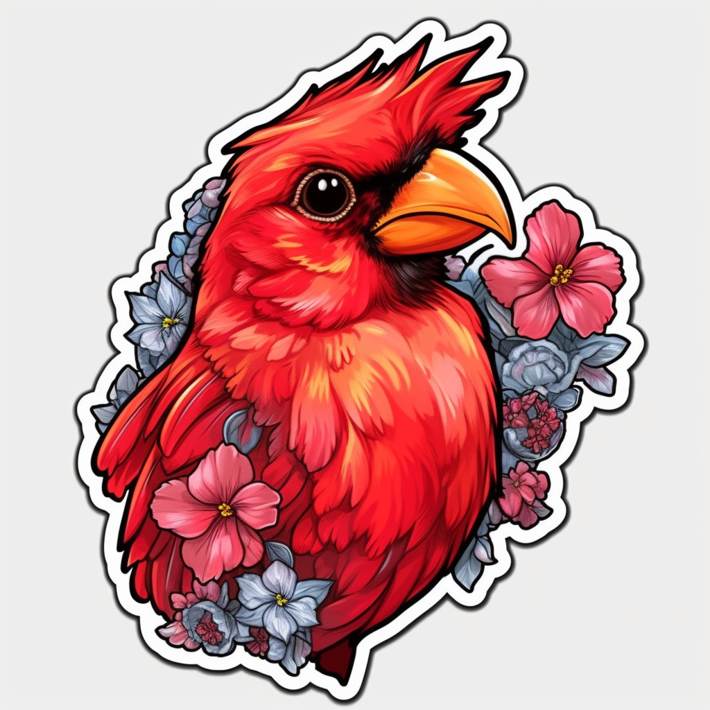 West Virginia Northern Cardinal bird Rhododendron flower Vinyl Decal Sticker for Car, Laptop, Tumbler and more # 0010033