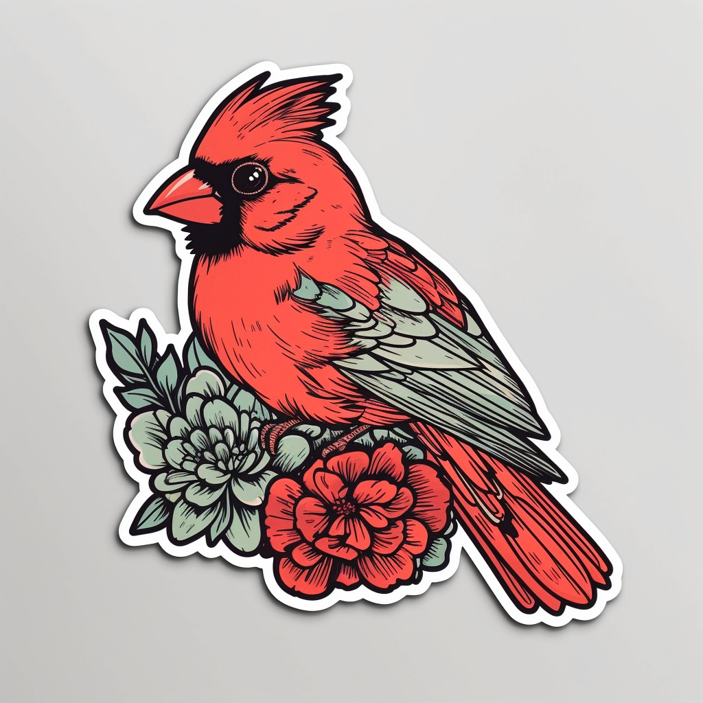 Ohio Northern Cardinal bird Scarlet Carnation flower Vinyl Decal Sticker for Car, Laptop, Tumbler and more # 009120
