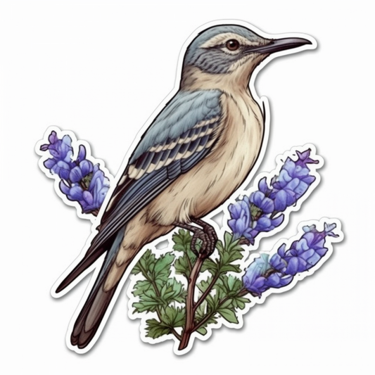 Texas Northern Mockingbird bird Bluebonnet flower  Vinyl Decal Sticker for Car, Laptop, Tumbler and more # 009268
