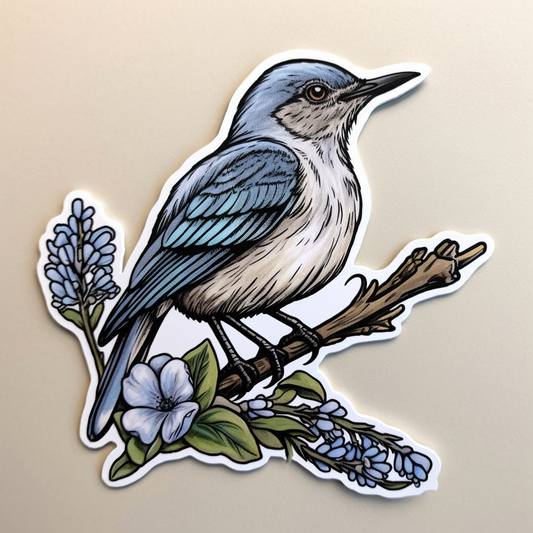Texas Northern Mockingbird bird Bluebonnet flower  Vinyl Decal Sticker for Car, Laptop, Tumbler and more # 009241