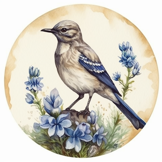 Texas Northern Mockingbird bird Bluebonnet flower  Vinyl Decal Sticker for Car, Laptop, Tumbler and more # 009275