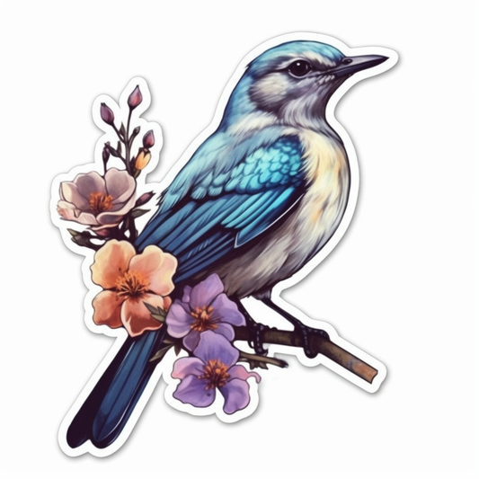 Texas Northern Mockingbird bird Bluebonnet flower  Vinyl Decal Sticker for Car, Laptop, Tumbler and more # 009149