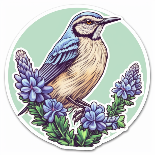 Texas Northern Mockingbird bird Bluebonnet flower  Vinyl Decal Sticker for Car, Laptop, Tumbler and more # 009195