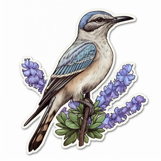 Texas Northern Mockingbird bird Bluebonnet flower  Vinyl Decal Sticker for Car, Laptop, Tumbler and more # 009145
