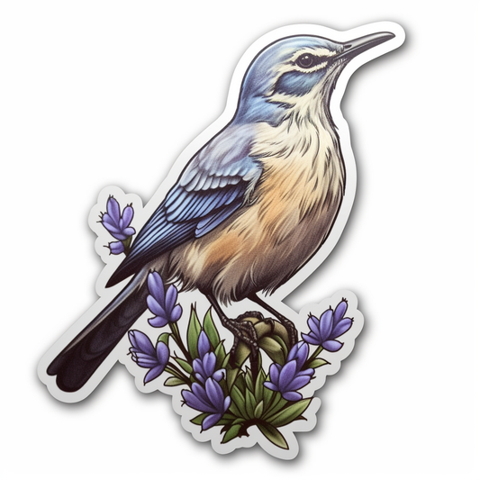 Texas Northern Mockingbird bird Bluebonnet flower  Vinyl Decal Sticker for Car, Laptop, Tumbler and more # 009266