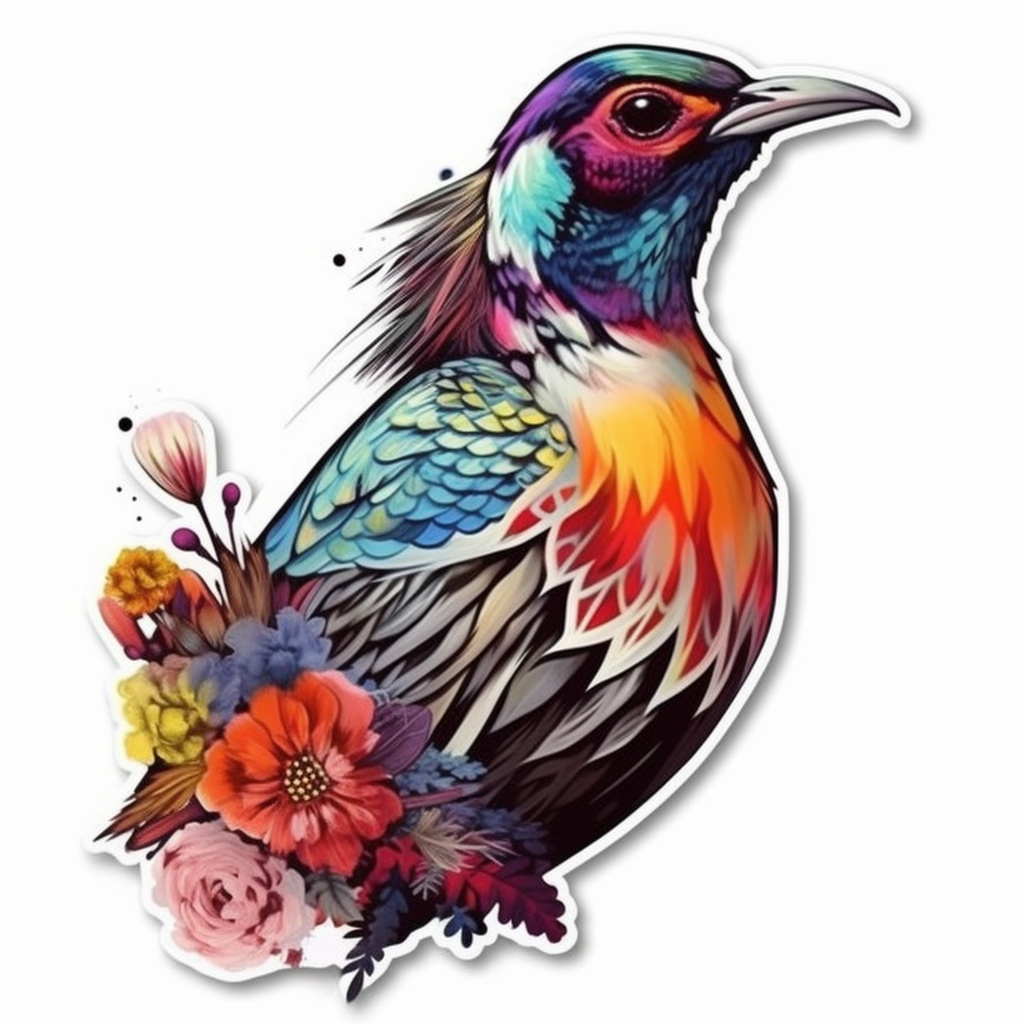 South Dakota Ring-necked Pheasant bird Pasque Flower flower Vinyl Decal Sticker for Car, Laptop, Tumbler and more # 009237