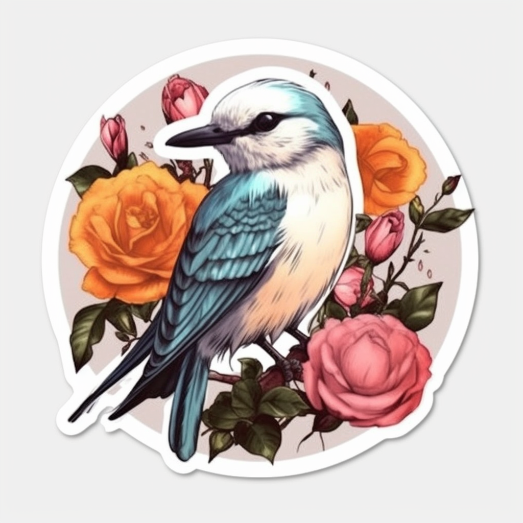 Oklahoma Scissor-tailed Flycatcher bird Oklahoma Rose flower Vinyl Decal Sticker for Car, Laptop, Tumbler and more # 009196