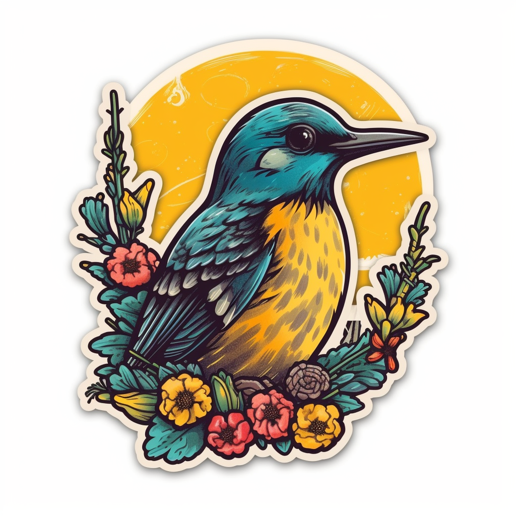 Oregon Western Meadowlark bird Oregon Grape flower Vinyl Decal Sticker for Car, Laptop, Tumbler and more # 009232