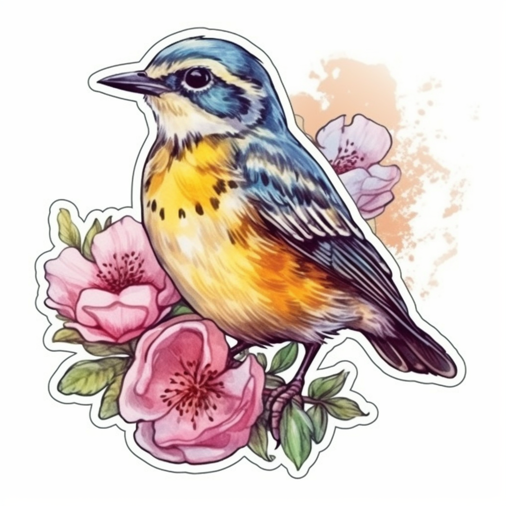 North Dakota Western Meadowlark bird Wild Prairie Rose flower Vinyl Decal Sticker for Car, Laptop, Tumbler and more # 009098