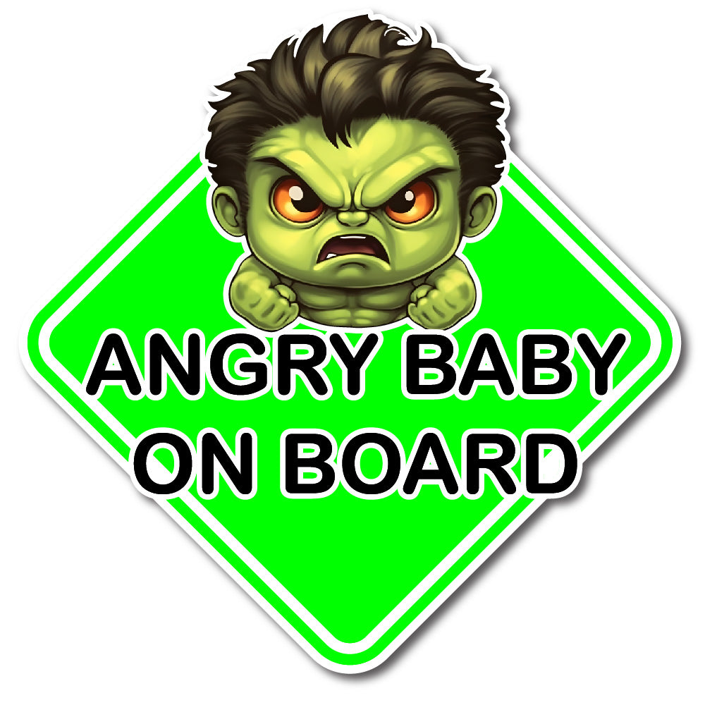 Green Angry Baby on Board Vinyl Decal Sticker for Car, Laptop, Tumbler and more # 0011341