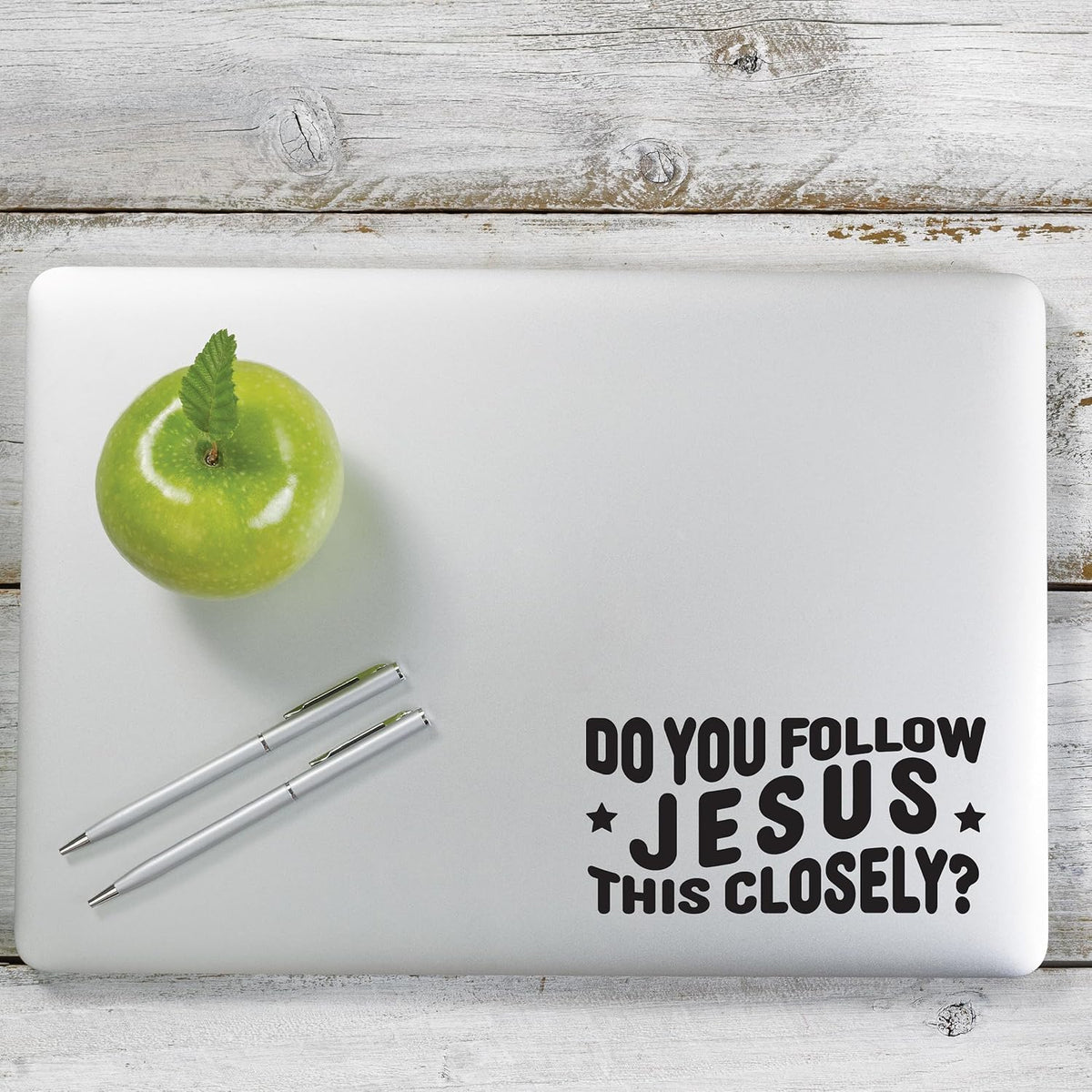 Black Do You Follow Jesus This Closely decal on laptop