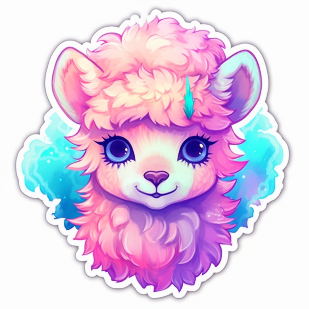 Fluffy alpaca with a soft coat and big eyes Vinyl Decal Sticker for Car, Laptop, Tumbler and more # 0010965